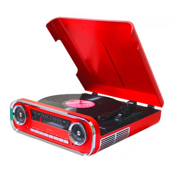 Lauson 01TT15 Red Vintage Giradischi 3 velocità Bluetooth Usb Mp3 Registrazione Fm - Immagine 1