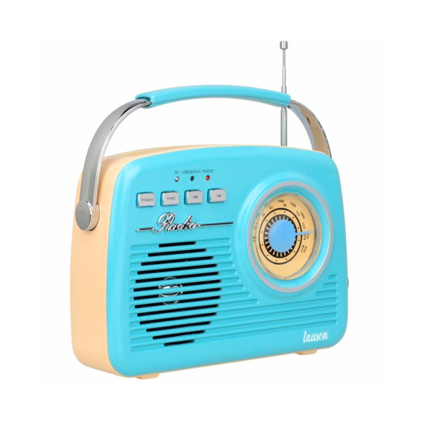 Lauson Ra142 Vintage Radio Crema Blu Analogico con Altoparlante Integrato 2W Am / FM Batteria ricaricabile Bluetooth USB SD - Im