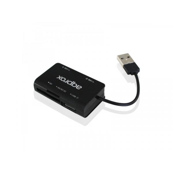 Hub USB 2.0 APPROX 3 porte nero + lettore Tarjet - Immagine 3