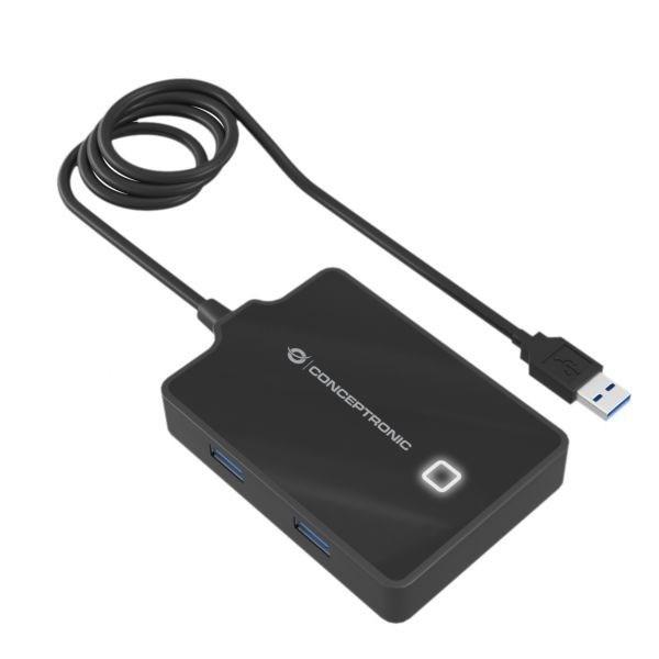 USB 3.0 Conceptronic Hub 4 P cavo 90cm con Alim - Immagine 1