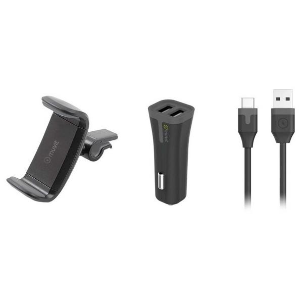 Muvit Energy Pack / Caricabatteria da auto USB-c + supporto per smartphone - Immagine 1