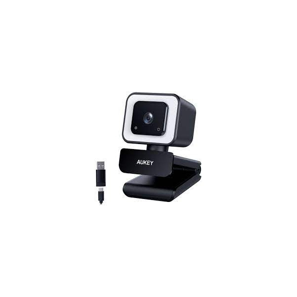 Aukey PC-LM6 Stream Series with Ring Light Full HD Webcam with 1/3"-CMOS Sensor  black