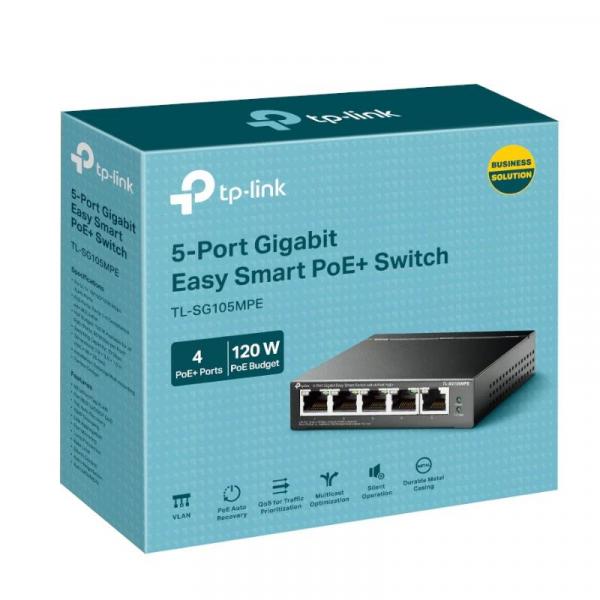 TP-Link TL-SG105MPE Switch 5xGbE (4PoE+) in metallo