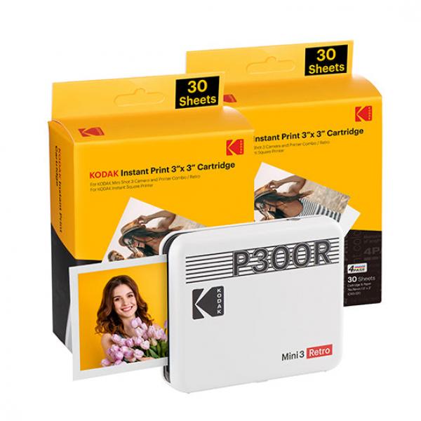 Kodak mini 3 retro P300RW60 pacchetto di stampante fotografica istantanea 3X3 bianco