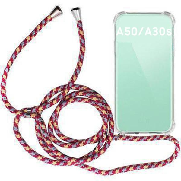 Funda Móvil Colgante para Samsung Galaxy A50 / A30s Cuerda Rojo Burdeos y Azul