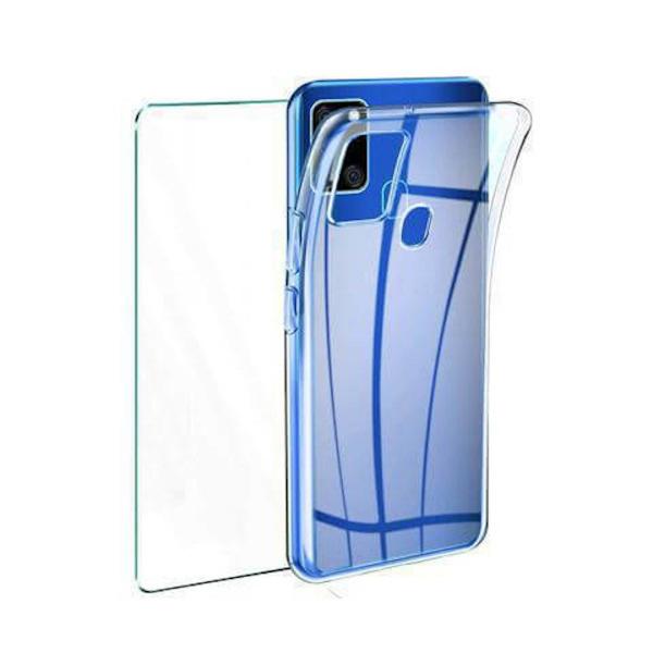 Schutzfolie aus gehärtetem Glas + Silikonhülle Samsung Galaxy A21s