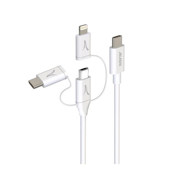 Akashi Eco 3 In 1 / Kabel USB-C (m) auf Micro-USB (m) + Lightning + USB-C 1 m