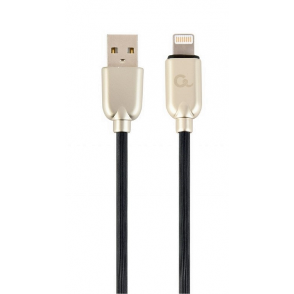 GEMBIRD 8-PIN RUBBER DATA AND CHARGING CABLE, PREMIUM, 2M, BLACK