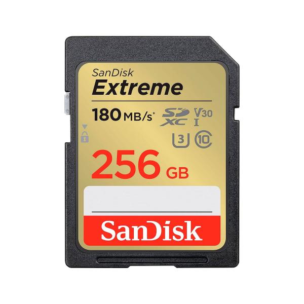 Carte mémoire Sandisk Extreme Sdxvv C10 Uhs-i U3 256 Go et 180 Mo/s
