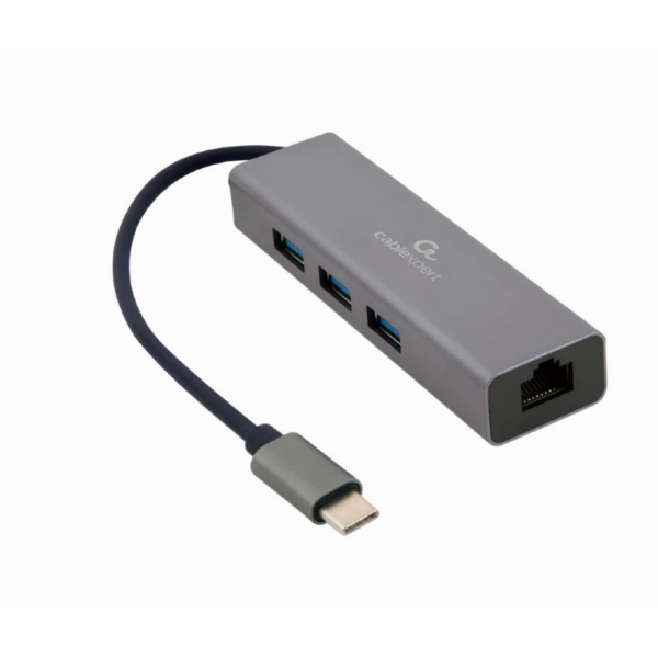 ADAPTADOR DE REDE GEMBIRD USB-C GIGABIT COM HUB USB 3.1 DE 3 PORTAS