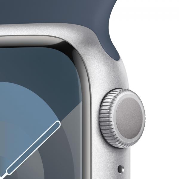 Apple Watch Serie 9 mr903ql/a 41 mm silbernes Aluminiumgehäuse mit sturmblauem Sportarmband S/M GPS