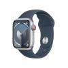 Apple watch série 9 mrhv3ql/a caixa de alumínio prateado de 41 mm com pulseira esportiva azul tempestade S/M cellul