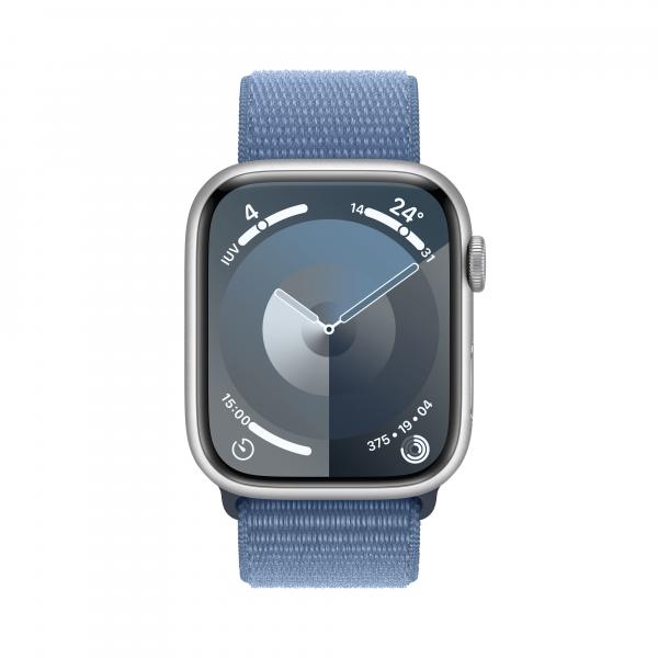 Apple watch série 9 mrmj3ql/a caixa de alumínio prateado de 45 mm com loop esportivo azul inverno celular