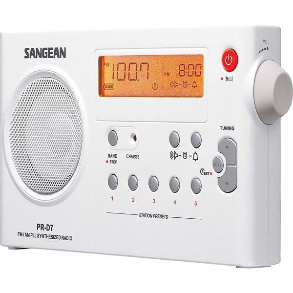 Sangean Pr-d7 White / Portable Alarm Clock Radio