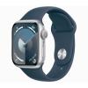 Apple Watch Series 9 GPS 41 mm Aluminium-Sportarmband in Silber und Blau (Storm Blue) MR903QL/A – Größe S/M