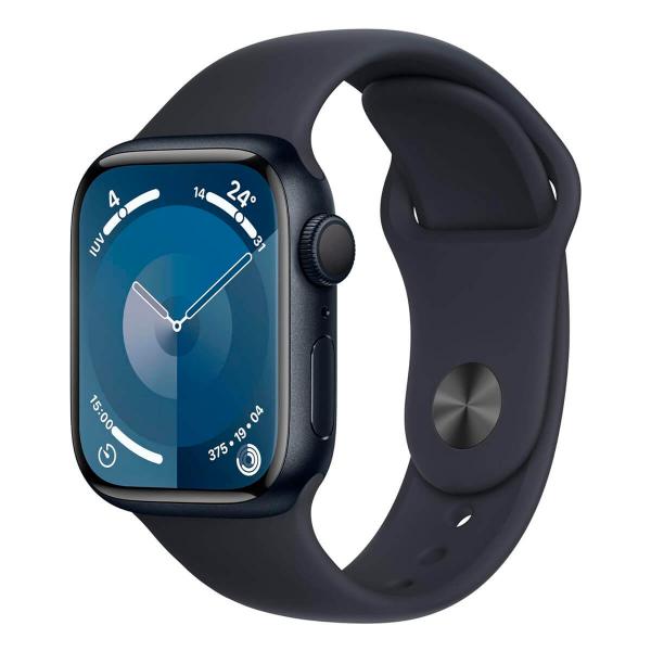 Apple Watch Series 9 GPS 41 mm Bracelet Sport en Aluminium et Noir Minuit MR8Y3QL/A - Taille S/M