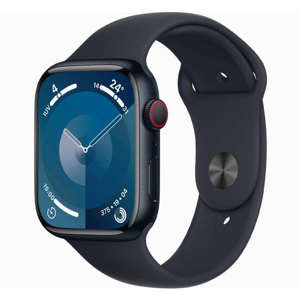 Apple Watch Series 9 GPS 45 mm en aluminium noir et bracelet sport noir MR9C3QL/A - Taille M/L