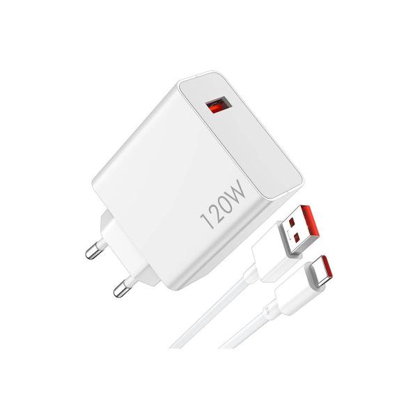 Xiaomi Ladekombination 120 W USB-A-Schnellladegerät + USB-C-Datenkabel Weiß MDY-13-EE