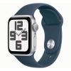 Apple Watch SE (2ª geração) 2023 GPS 44 mm alumínio prata (prata) e pulseira esportiva azul (azul tempestade) - tamanho M/L