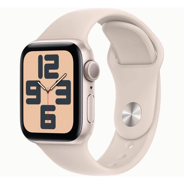 Apple Watch SE (2. Generation) 2023 GPS 40 mm Sportarmband aus Aluminium und Weiß (Starlight) – Größe M/L