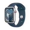 Apple Watch Series 9 GPS + Cellular 41 mm Aluminum Silver and Blue Sports Strap (Storm Blue) MRHW3 - Size M/L