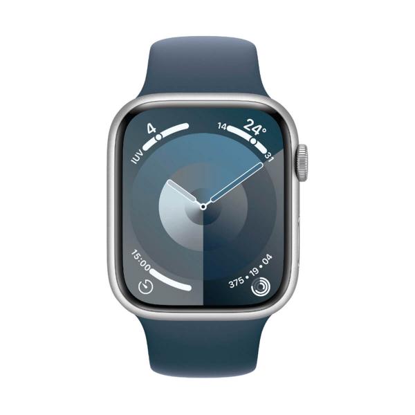 Apple Watch Series 9 GPS + Cellular 41 mm Aluminum Silver and Blue Sports Strap (Storm Blue) MRHW3 - Size M/L