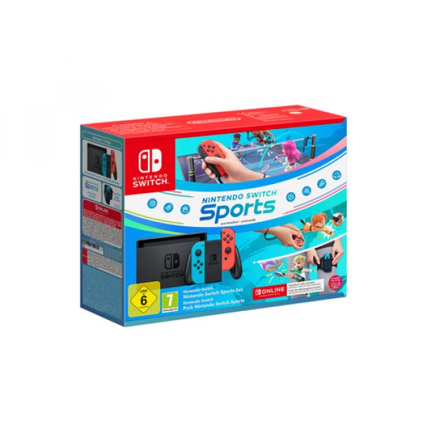 Nintendo Switch 1.1 Neon Red Neon Blue con Switch Sport e fascia per le gambe e abbonamento online di 3 mesi Rosso