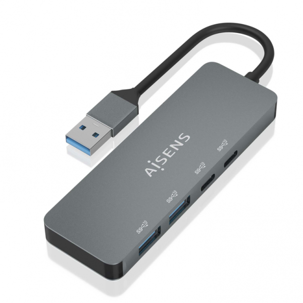 AISENS HUB USB 3.2 GEN2 10G A/M-2xTYPE C/H-2xUSB-A/H 15CM GRIGIO