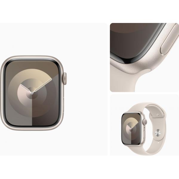 Apple Watch Series 9 (GPS) 41 mm Starlight-Gehäuse mit Starlight-Sportarmband (SM) aus Aluminium