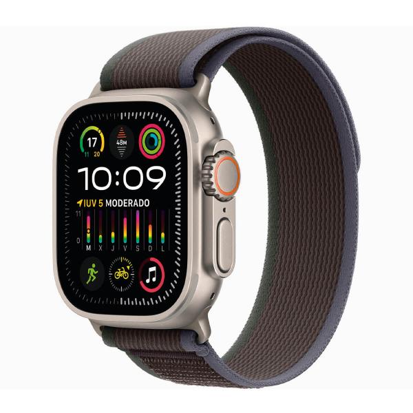 Apple Watch Ultra 2 GPS + Cellular 49 mm Titan mit blau/schwarzem Trail-Loop-Armband MRF63TY/A – Größe M/L