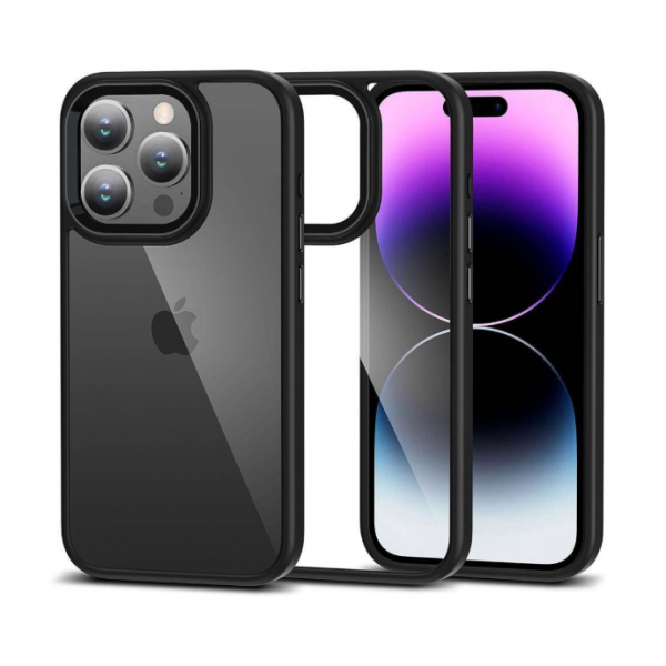 Smart Engineered Étui de protection rigide pour Apple iPhone 15 Pro, transparent/noir