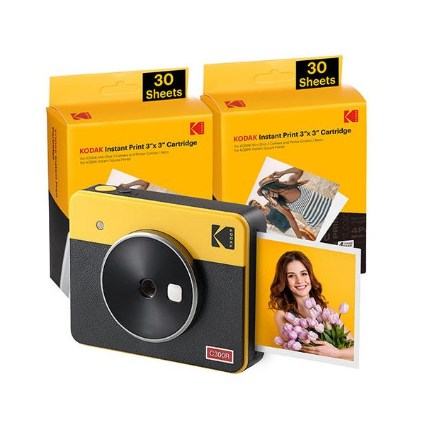 Kodak mini shot 3 retro C300RY60 portable instant camera AND photo printer bundle 3X3 yellow