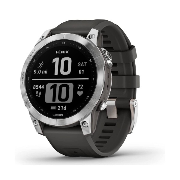 Garmin Fenix 7 Grau-Silber-Smartwatch 47 mm / Graues Silikonarmband (Graphit)