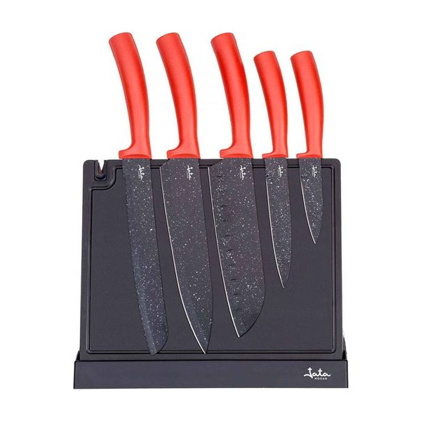 Jata SET 5 coltelli E tagliere rosso/nero hacc4502