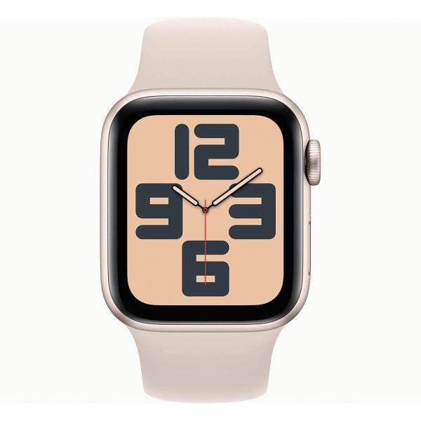 Apple Watch SE (2. Generation) 2023 GPS + Cellular 44 mm Aluminium und weißes Sportarmband (Starlight) – Größe M/L