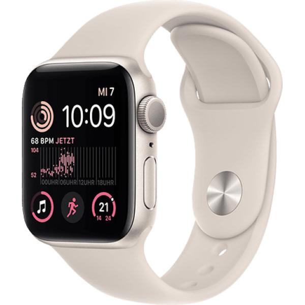 Apple Watch SE (2022) 44 mm (GPS uniquement) Boîtier en aluminium Starlight Gold Bracelet Sport Or