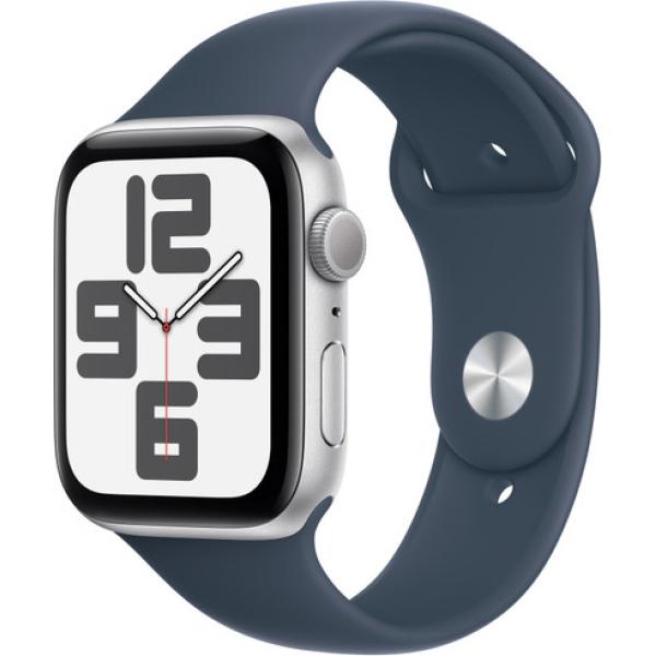 Apple Watch SE (2022) GPS 40mm Silver Aluminium Case with Storm Blue Sport Band S-M Silver