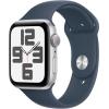 Apple Watch SE (2022) GPS 40mm Silver Aluminium Case with Storm Blue Sport Band S-M Silver