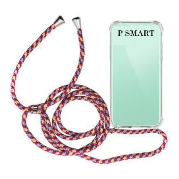 Custodia trasparente da appendere con corda rosso bordeaux e blu per Huawei P Smart