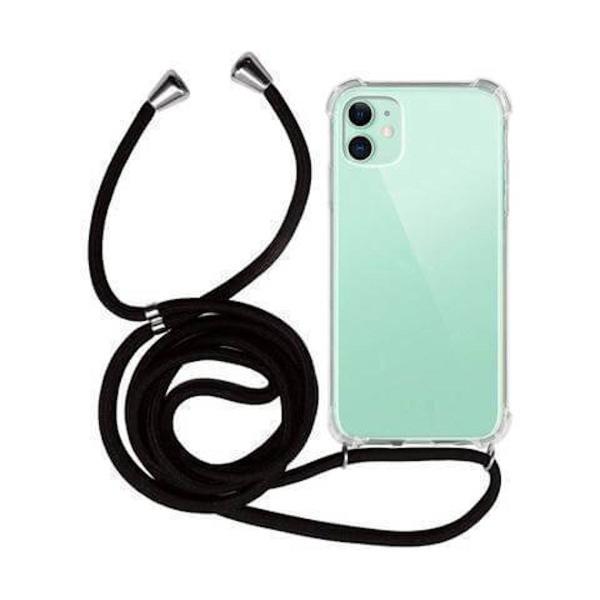 Transparent Silicone Hanging Case with Black Rope for iPhone 12 Mini