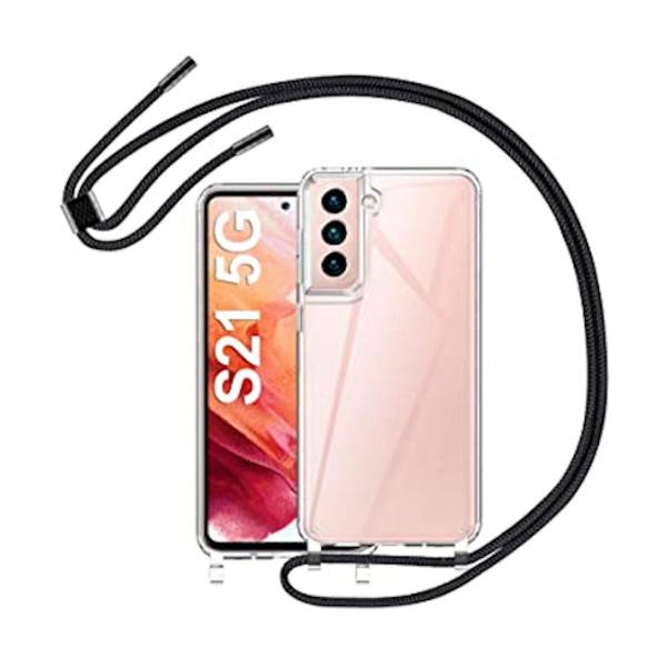 Funda Colgante de Silicona Transparente con Cuerda Negra para Samsung Galaxy S21