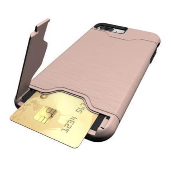 Capa rosa com suporte para cartão e suporte para iPhone 7 Plus / 8 Plus