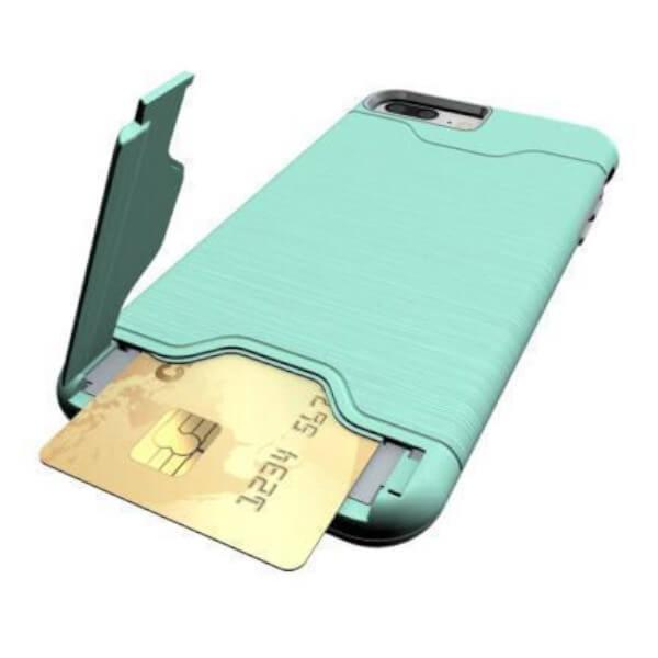 Türkise Hülle mit Kartenhalter und Ständer für iPhone 7 Plus / 8 Plus