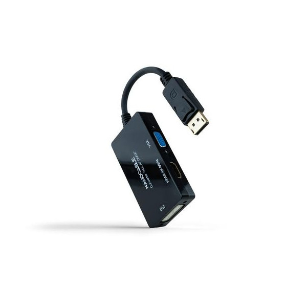 Nanocable Convertisseur DP vers HDMI/DVI/VGA Noir 20 cm
