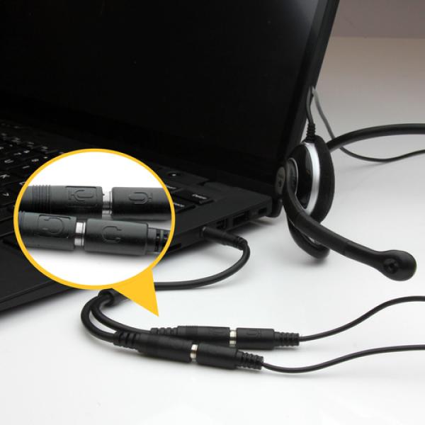 Headset adapter with headphone-mic plugs