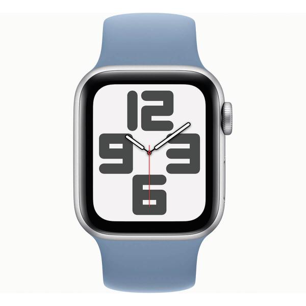 Apple Watch SE (2. Generation) 2023 GPS 40 mm Aluminium-Sportarmband in Silber (Silber) und blauer Schlaufe (Winterblau)