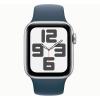 Apple Watch SE (2e génération) 2023 GPS 40 mm Aluminium Argent (Argent) et Bracelet Sport Bleu (Bleu Orage) - Taille ML