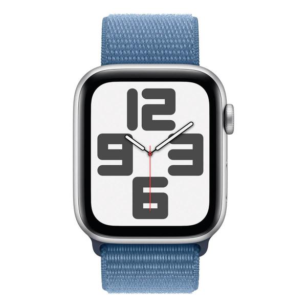 Apple Watch SE (2. Generation) 2023 GPS 44 mm Sportarmband aus silbernem Aluminium und blauer Schlaufe (Winterblau) MREF3QL-A