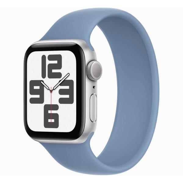 Apple Watch SE (2. Generation) 2023 GPS 44 mm Sportarmband aus silbernem Aluminium und blauer Schlaufe (Winterblau) MREF3QL-A