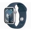 Apple Watch Series 9 GPS 41 mm Aluminium-Sportarmband in Silber und Blau (Storm Blue) MR903QL-A – Größe SM